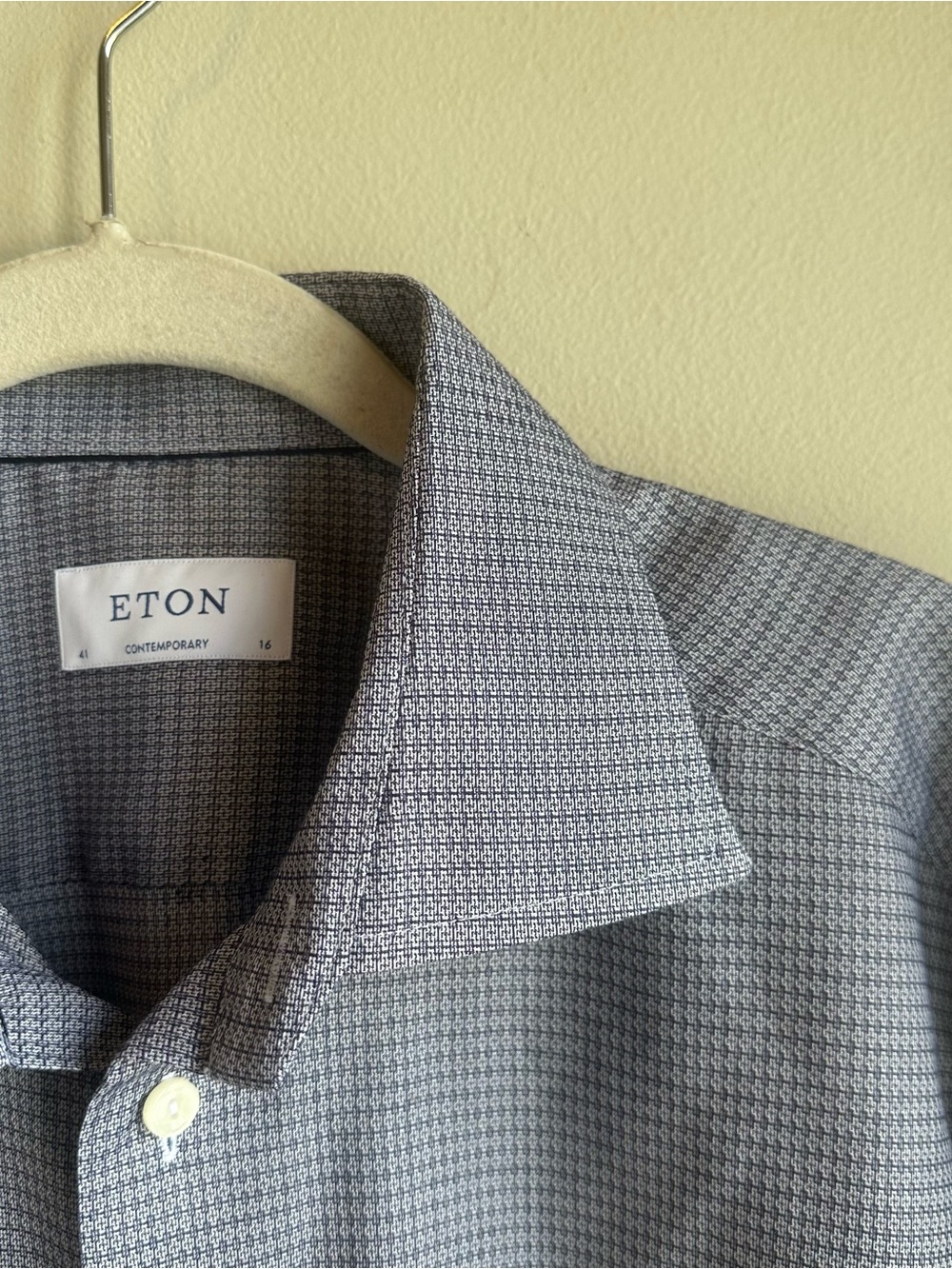 Eton Dobby Dress Shirt Gray Geometric Long Sleeve Cotton Blend